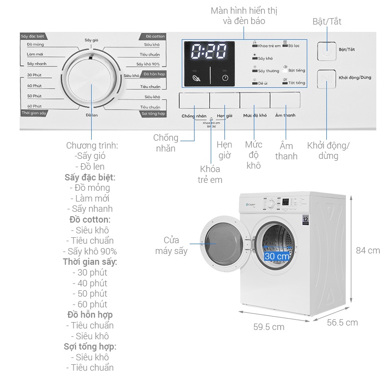 Máy Sấy Thông Hơi Casper 7.2 Kg TD-72VWD
